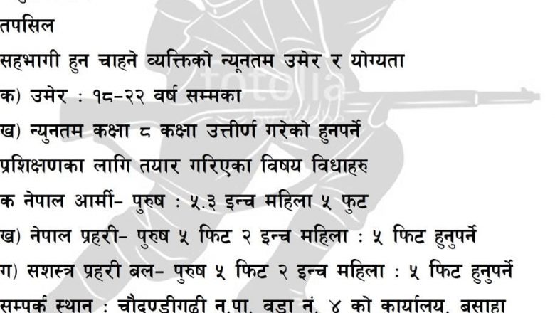 चौदण्डीगढी नगरपालिका वडा नम्बर ४ ले सुरक्षा फौजमा भर्ना हुन चाहने ब्यक्तिहरुका लागि निःशुल्क तालिमको ब्यबस्था गर्ने  ।